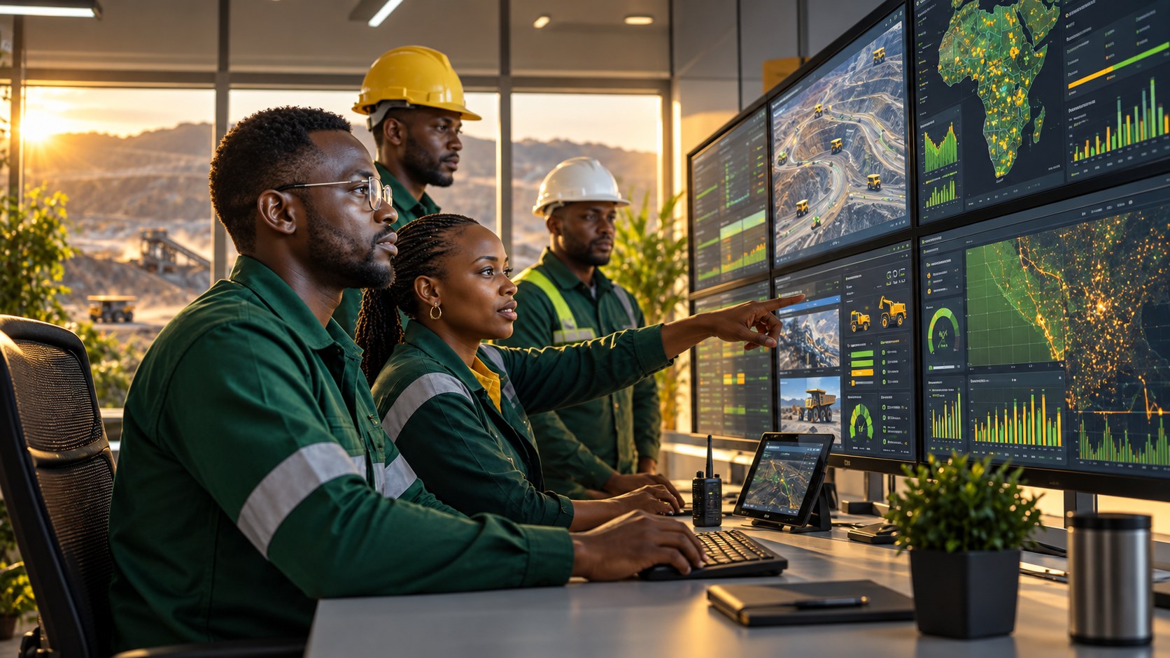 AfriBiz engineers monitoring energy and infrastructure systems in a control room